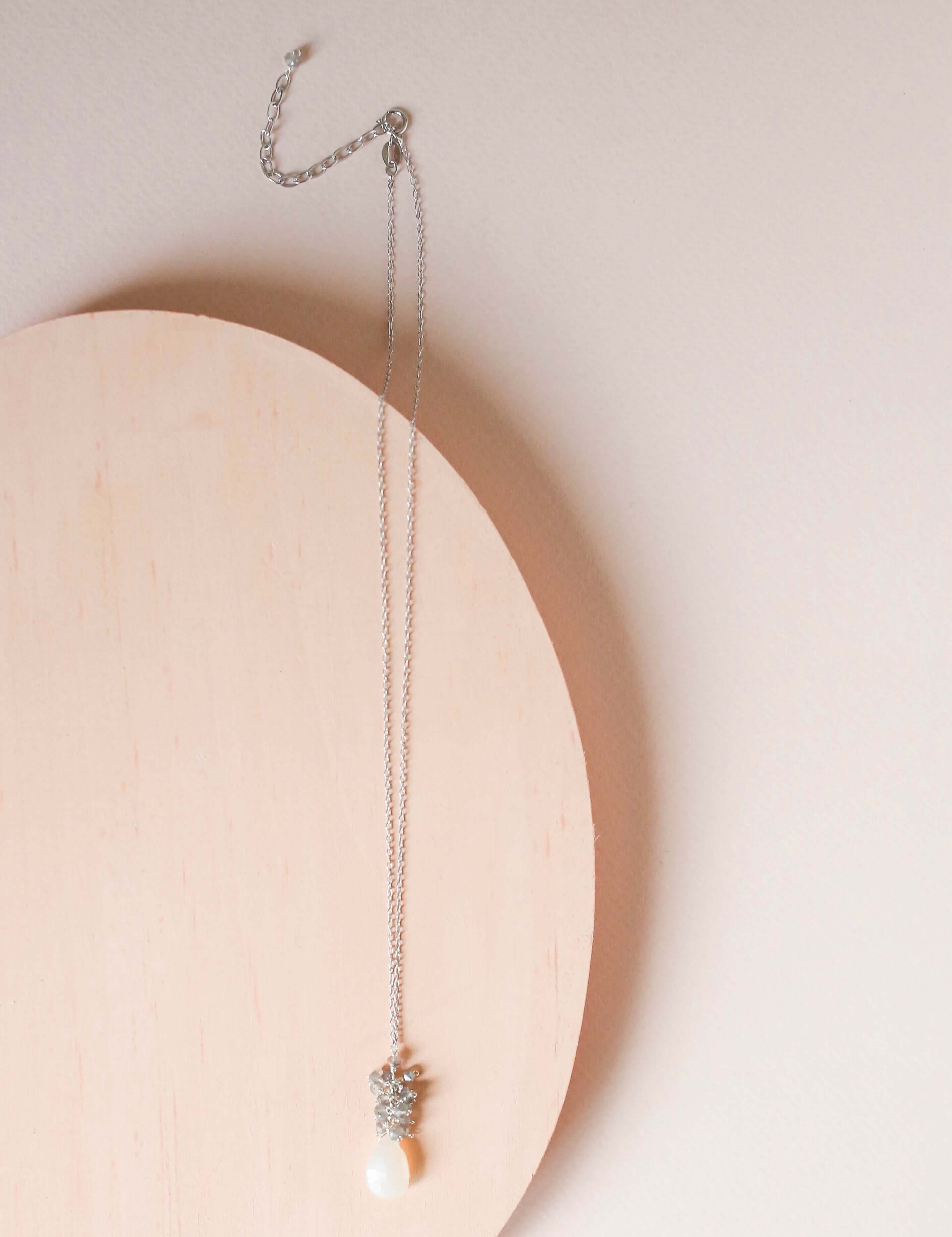 White Chalcedony Silver Cluster Necklace
