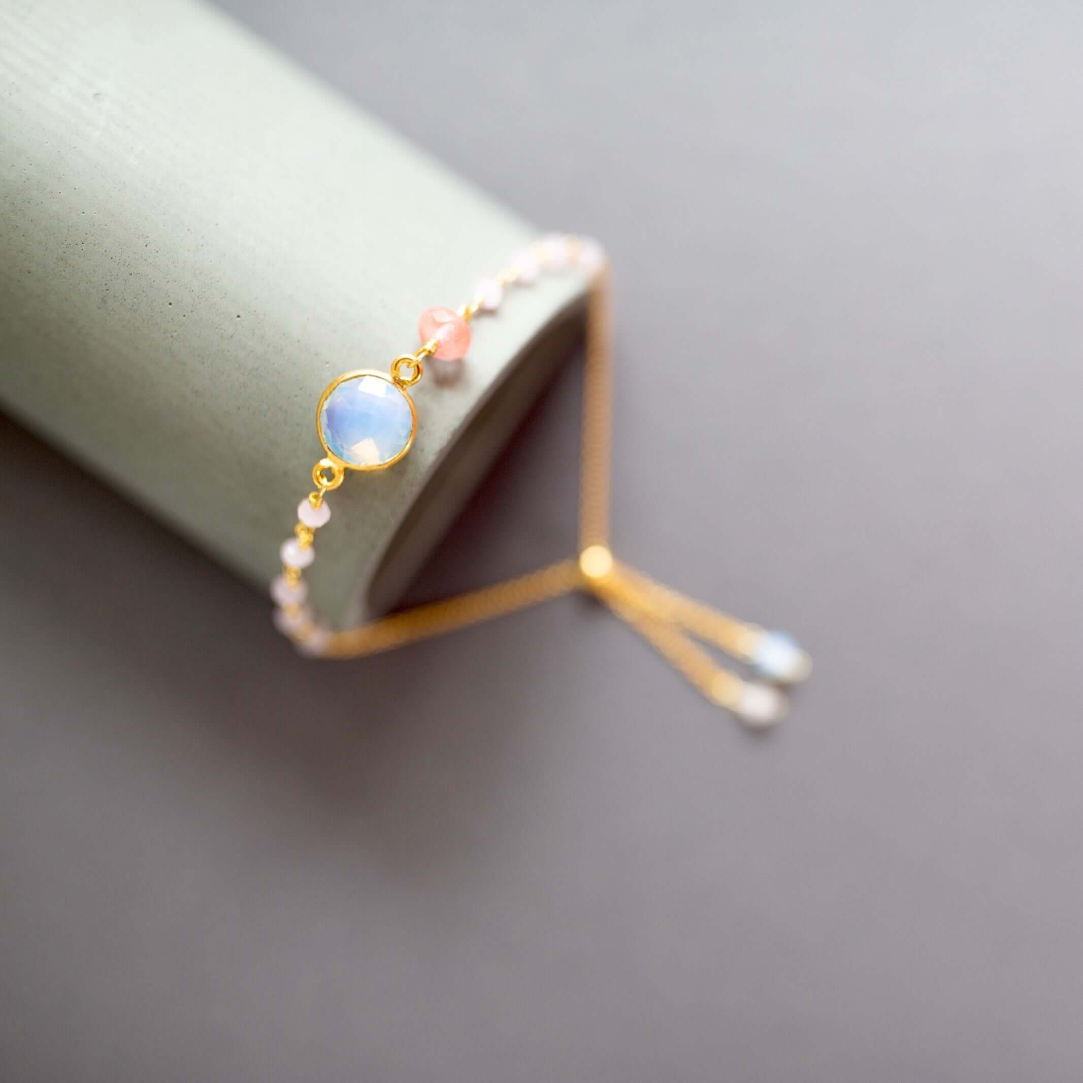 Bracelet Set: Opal Quartz & Pink Coral Stones